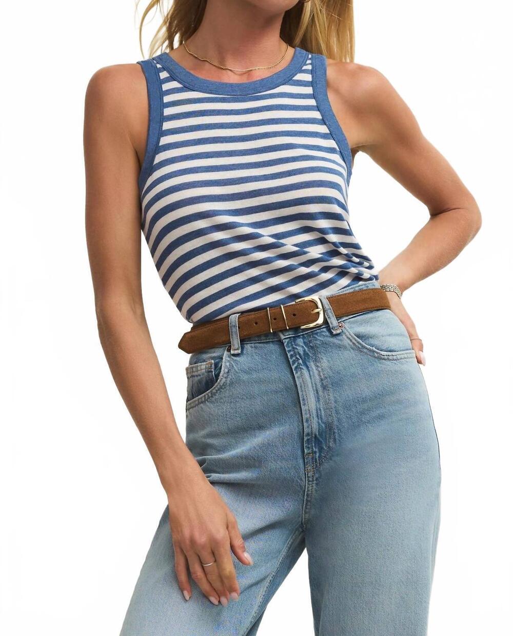 NEW Z SUPPLY select striped tank top in calypso blue indigo